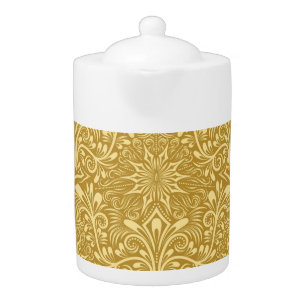 Golden Damask Baroque Floral Pattern Teapot