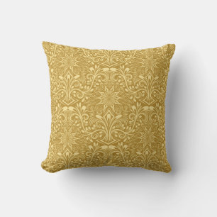 Golden Damask Baroque Floral Pattern Throw Pillow