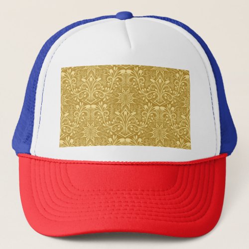 Golden Damask Baroque Floral Pattern Trucker Hat