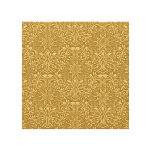 Golden Damask Baroque Floral Pattern Wood Wall Art