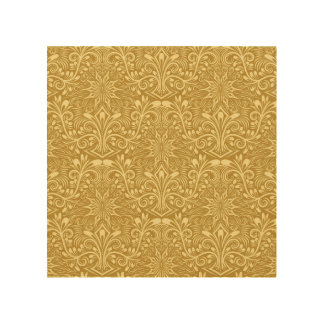 Golden Damask Baroque Floral Pattern Wood Wall Art
