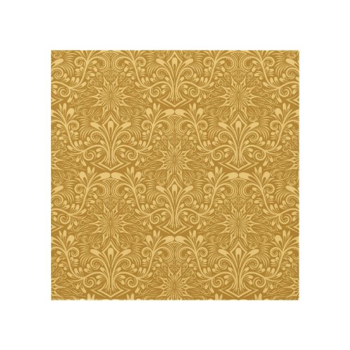 Golden Damask Baroque Floral Pattern Wood Wall Art