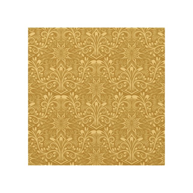 Golden Damask Baroque Floral Pattern Wood Wall Art (Front)