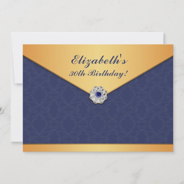 Golden Damask Birthday Flat Invitation (Front)