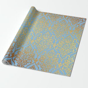 Golden Damask Blue Sky Royal Geometric Vip Wrapping Paper