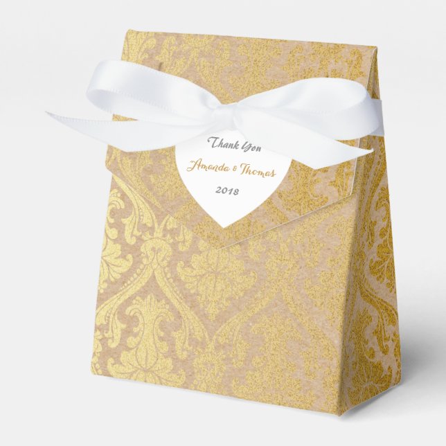 Golden Damask Cardboard Birthday Wedding Favor Boxes (Front Side)