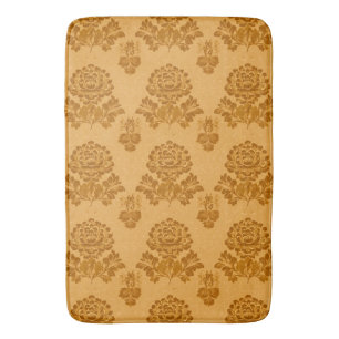 Golden Damask Floral Pattern Bath Mat