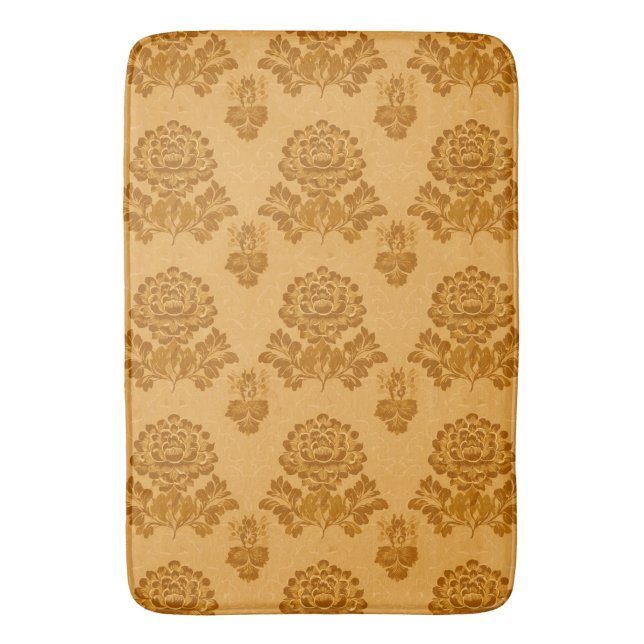 Golden Damask Floral Pattern Bath Mat (Front Vertical)