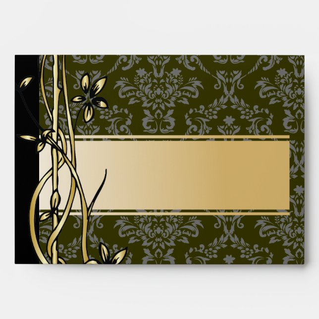 Golden Damask Luxury Custom Wedding Envelope (Front)