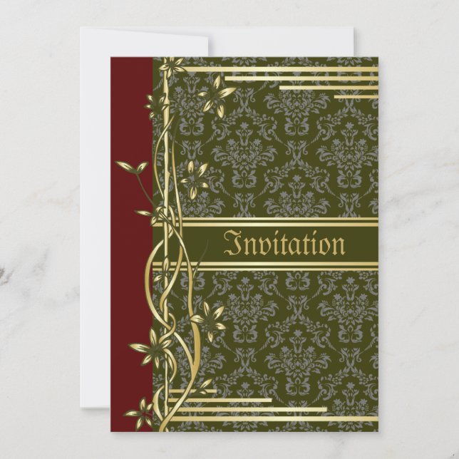 Golden Damask Luxury Custom Wedding Invitation (Front)