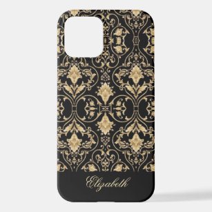 Golden Damask Pattern Personalized iPhone 12 Case