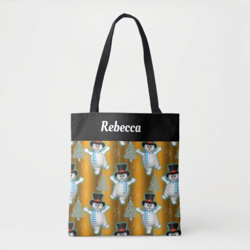 Golden Dancing Snowmen Christmas Large Christmas S Tote Bag