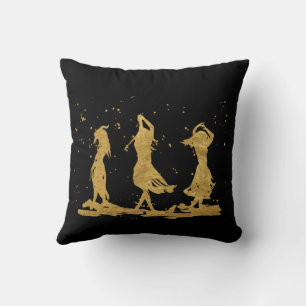 Golden Dancing Witches Throw Pillow