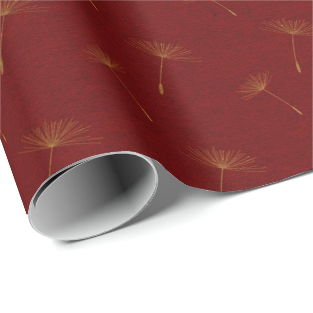 Golden Dandelion Crimson Maroon Burgund Botanical Wrapping Paper (Roll Corner)