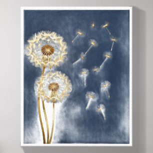 Golden Dandelion Wishes Flying Seeds Blue Canvas Canvas Photo Tile