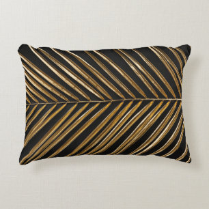 Golden Date Palm Leaf: Black Minimalist Accent Pillow