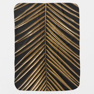 Golden Date Palm Leaf: Black Minimalist Baby Blanket