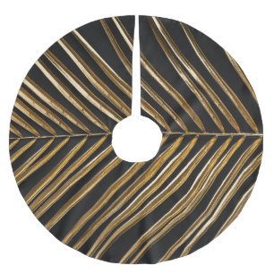 Golden Date Palm Leaf: Black Minimalist Brushed Polyester Tree Skirt