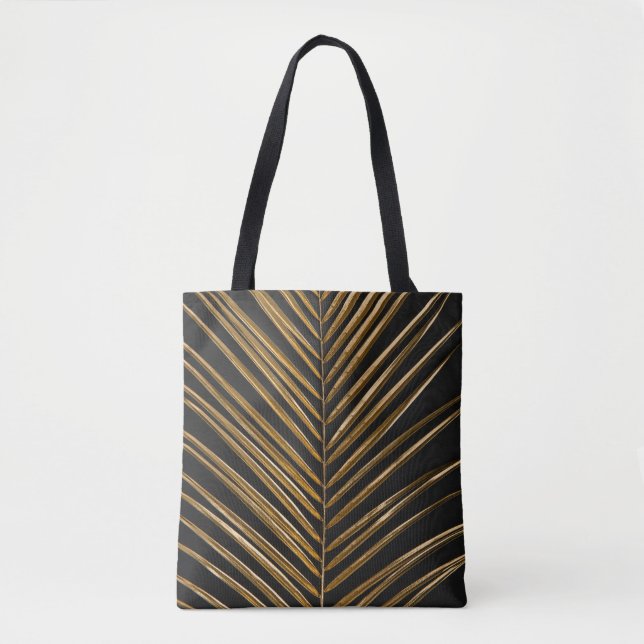Golden Date Palm: Minimalist Black Background Tote Bag (Front)