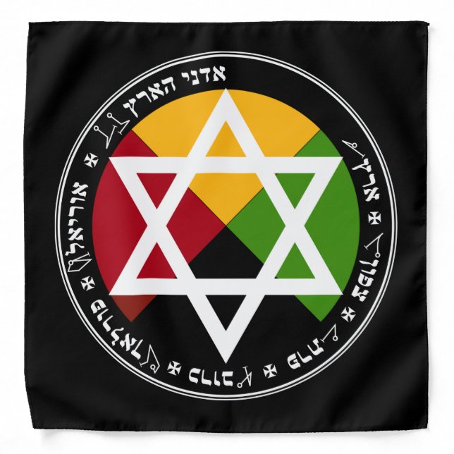 Golden Dawn Earth Pentacle on Black Bandana (Front)