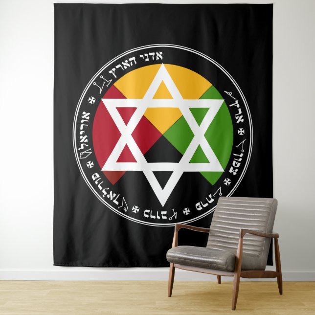 Golden Dawn Earth Pentacle on Black Tapestry (In Situ)