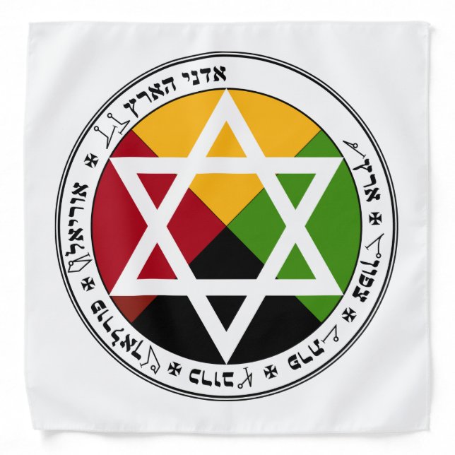 Golden Dawn Earth Pentacle on White Bandana (Front)