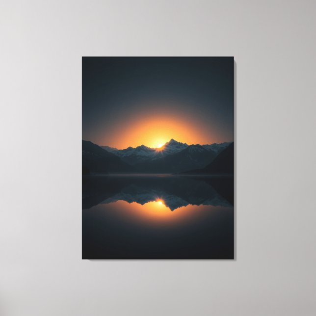 Golden Dawn Over Silent Peaks – Mountain Sunrise Canvas Print (Front)