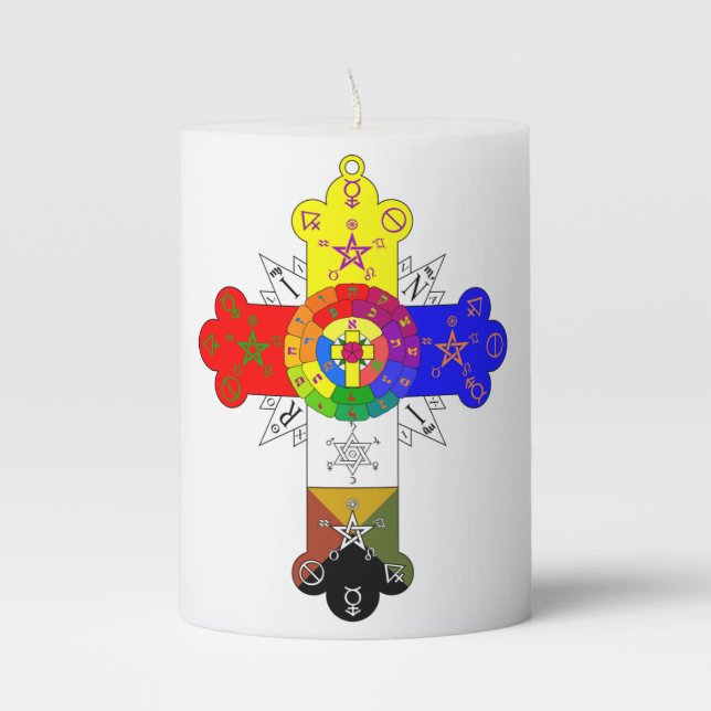 Golden Dawn Rose Cross Pillar Candle (Front)