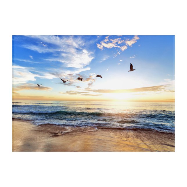 Golden Dawn: Solitude by the Sea Acrylic Wall Art (Front)