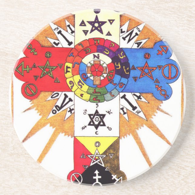 GOLDEN DAWN SYMBOL OF ROSE & CROSS DRINK COASTER (Front)