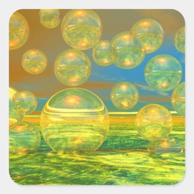 Golden Days - Yellow & Azure Tranquility Square Sticker (Front)