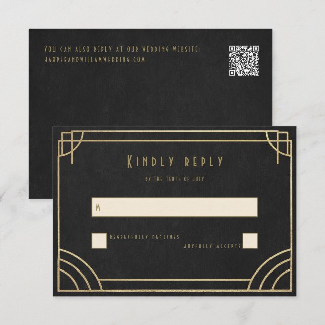 Golden Deco wedding RSVP Card (Front/Back)