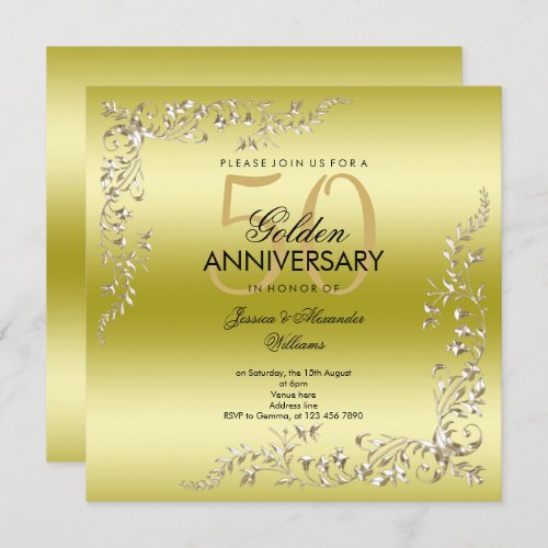 Golden Decoration 50th Wedding Anniversary Invitation