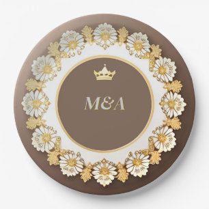 Golden Decorative Floral Wreath Paper Plates