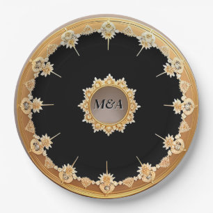 Golden Decorative Floral Wreath Paper Plates