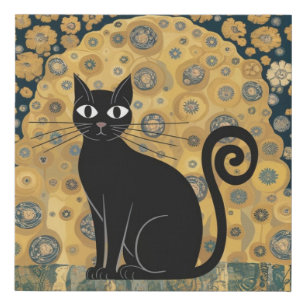 Golden Decorative Gustav Klimt Style Black Cat Art Faux Canvas Print