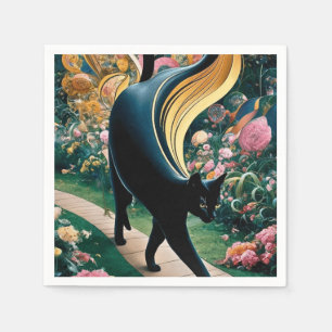 Golden Decorative Gustav Klimt Style Black Cat Art Napkins
