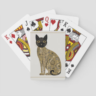 Golden Decorative Gustav Klimt Style Black Cat Art Poker Cards