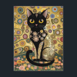 Golden Decorative Gustav Klimt Style Black Cat Art Postcard<br><div class="desc">This design is a stylized illustration of a black cat in the artistic manner of Gustav Klimt. The cat is depicted in a seated position, adorned with intricate, decorative patterns and motifs reminiscent of Klimt's signature style, incorporating geometric shapes, floral elements, and circular designs. The background features a golden, textured...</div>