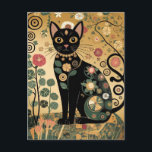 Golden Decorative Gustav Klimt Style Black Cat Art Postcard<br><div class="desc">This design is a stylized illustration of a black cat in the artistic manner of Gustav Klimt. The cat is depicted in a seated position, adorned with intricate, decorative patterns and motifs reminiscent of Klimt's signature style, incorporating geometric shapes, floral elements, and circular designs. The background features a golden, textured...</div>