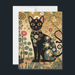 Golden Decorative Gustav Klimt Style Black Cat Art Postcard<br><div class="desc">This design is a stylized illustration of a black cat in the artistic manner of Gustav Klimt. The cat is depicted in a seated position, adorned with intricate, decorative patterns and motifs reminiscent of Klimt's signature style, incorporating geometric shapes, floral elements, and circular designs. The background features a golden, textured...</div>