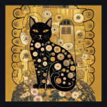 Golden Decorative Gustav Klimt Style Black Cat Art Poster<br><div class="desc">This design is a stylized illustration of a black cat in the artistic manner of Gustav Klimt. The cat is depicted in a seated position, adorned with intricate, decorative patterns and motifs reminiscent of Klimt's signature style, incorporating geometric shapes, floral elements, and circular designs. The background features a golden, textured...</div>