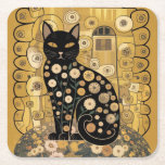 Golden Decorative Gustav Klimt Style Black Cat Art Square Paper Coaster<br><div class="desc">This design is a stylized illustration of a black cat in the artistic manner of Gustav Klimt. The cat is depicted in a seated position, adorned with intricate, decorative patterns and motifs reminiscent of Klimt's signature style, incorporating geometric shapes, floral elements, and circular designs. The background features a golden, textured...</div>
