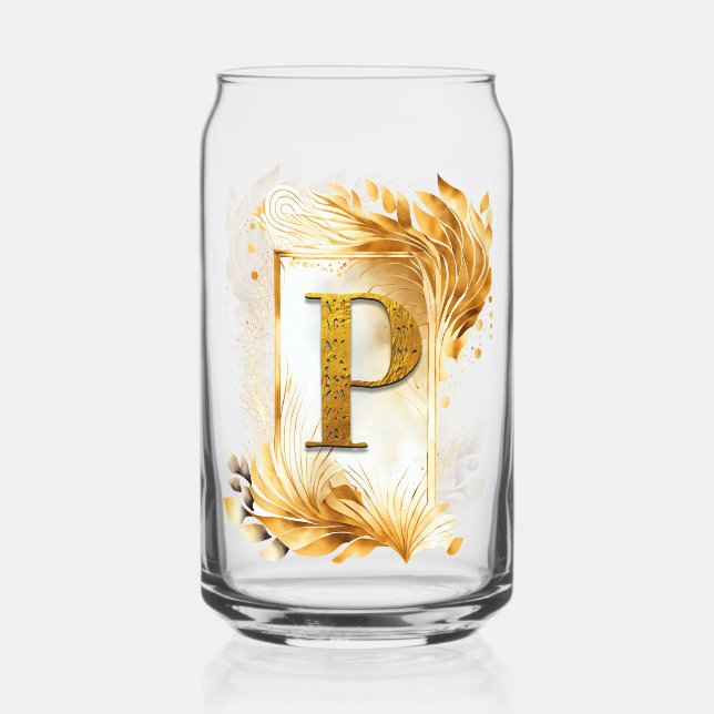 Golden Decorative Monogram P Can Glass (Front)