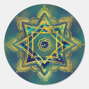 Golden Decorative Star of Lakshmi - Ashthalakshmi Classic Round Sticker