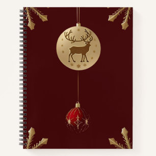 Golden Deer Christmas Ornaments Holiday Gift Notebook