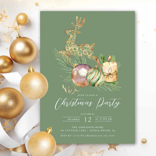 Golden Deer Christmas Party Invitation (Creator Uploaded)