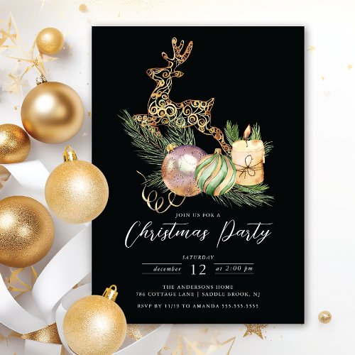 Golden Deer Christmas Party Invitation