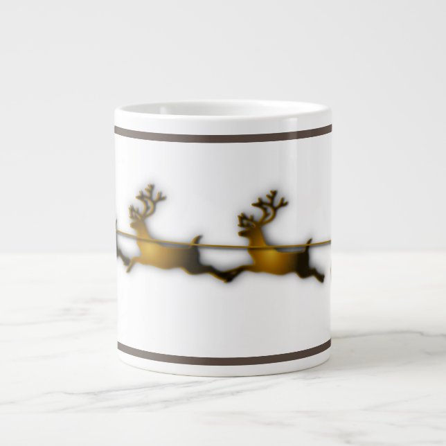Golden Deer Christmas Santa Claus Sledge  Giant Coffee Mug (Front)