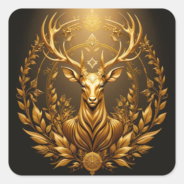 Golden Deer Emblem Square Sticker (Front)